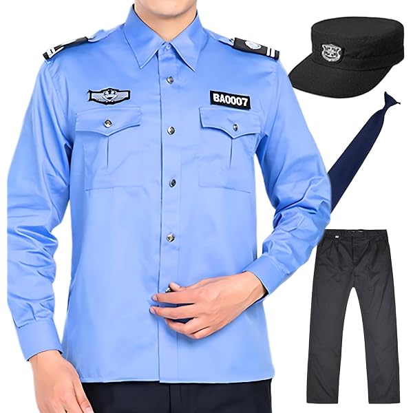 Amazon.co.jp: 警察官 コスチューム、ネイビーブルー制服一式、警察
